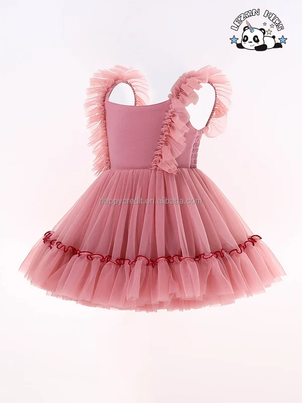 LEZONKIDS - Vestido de princesa personalizado da OEM sem mangas com babados e suspensório para meninas de 2 a 14 anos